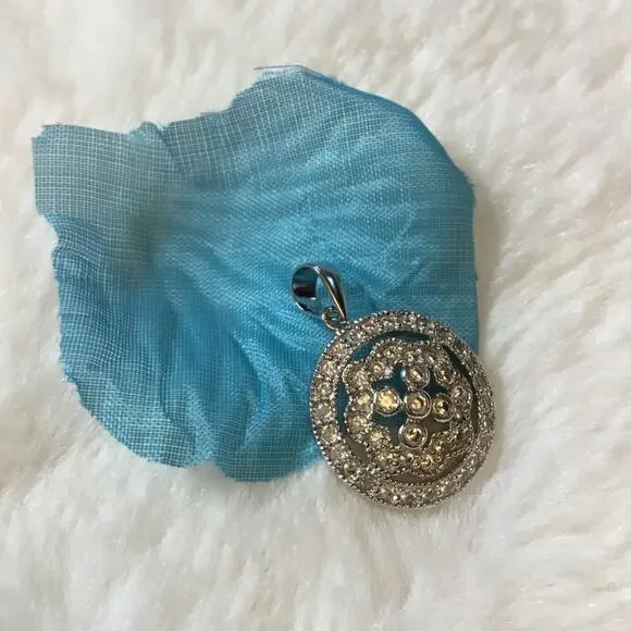 Sterling Silver Round Peony Crystals Pendant - Picture 5 of 6